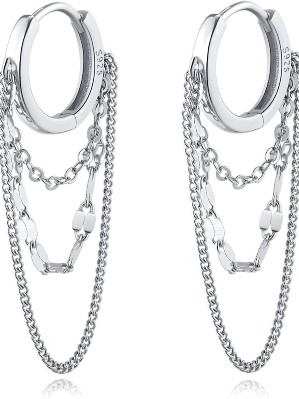 925 Sterling Silver Hoop Drop Earrings for Women & Teens - Tassel Huggie Dangle